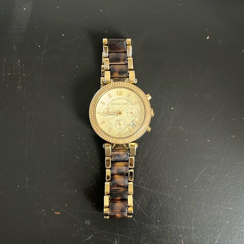 Michael Kors Gold and Tortoise Rhinestone Watch